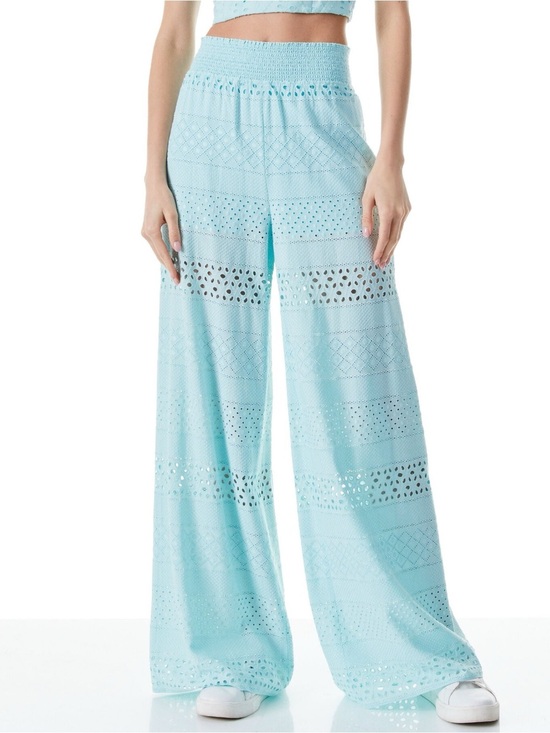 Alice + Olivia Pants - Alice + Olivia Russell High Waisted Eyelet Pant in Powder Blue Small